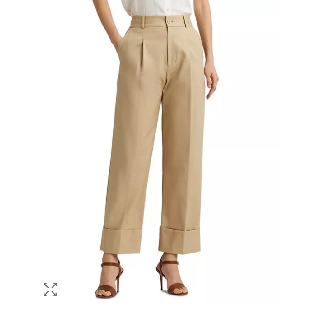 Ralph Lauren Womens Size 16W‎ Double Faced Cropped Pants Tan Pleated Cuffed NEW